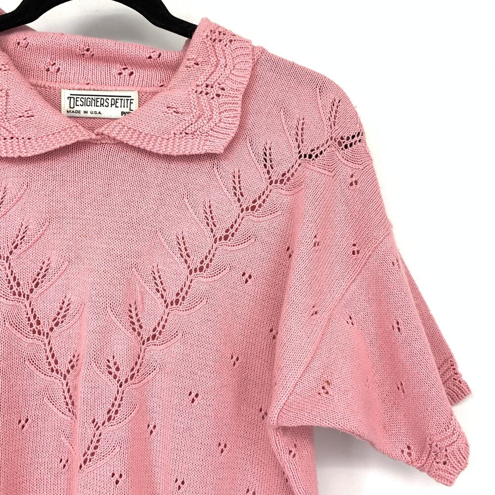 Vintage Pink Knit Sweater Sz Small Peter Pan Collar Coquette Cottagecore - Picture 3 of 6